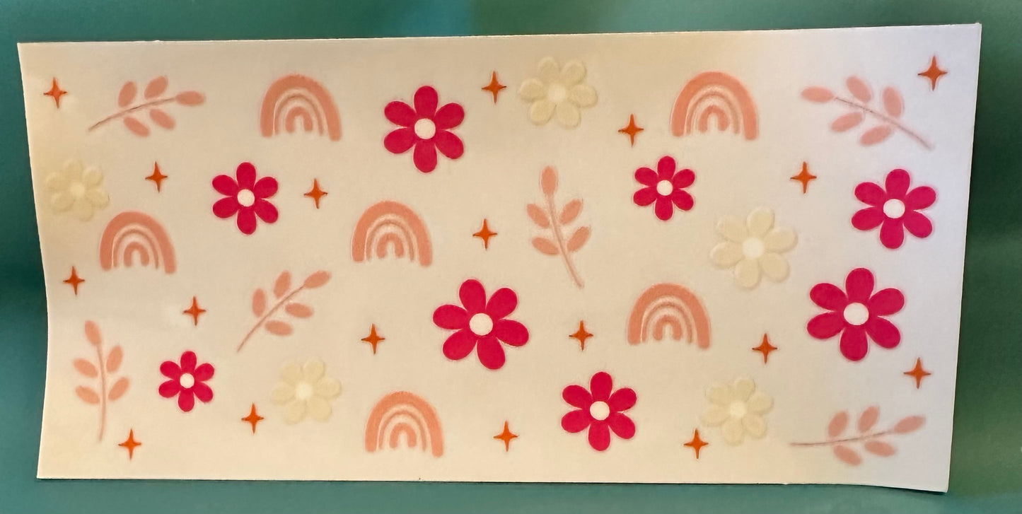 C68 Pink flowers and rainbows